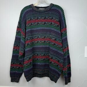 Vintage CONCRETE Mix Colorful Crewneck Sweater L Ramie Cotton Made in Hong Kong